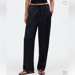Madewell Black Pintucked Satin Pull On Drawstring Trouser Straight Leg Pants